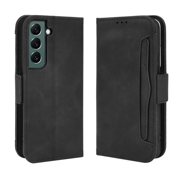 Groove Pattern Leather Cover Compatible with Samsung Galaxy S22 - Multi Card