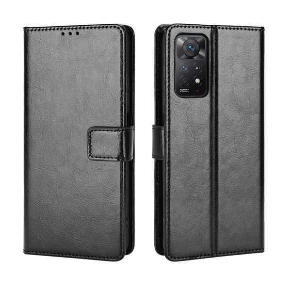 Leather Flip Cover Compatible With Redmi Note 11 Pro Crazy Horse Pattern Leather Cover