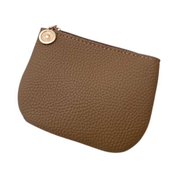 Faux Leather Textured Mini Zipper Coin Purse - Brown