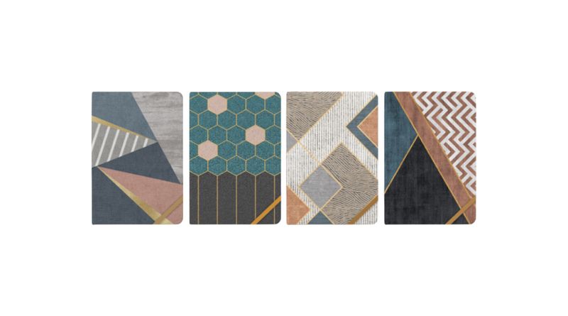 4 Piece Set Art Design Hardcover Notebook - 21 × 14.5 cm (72 Pages).