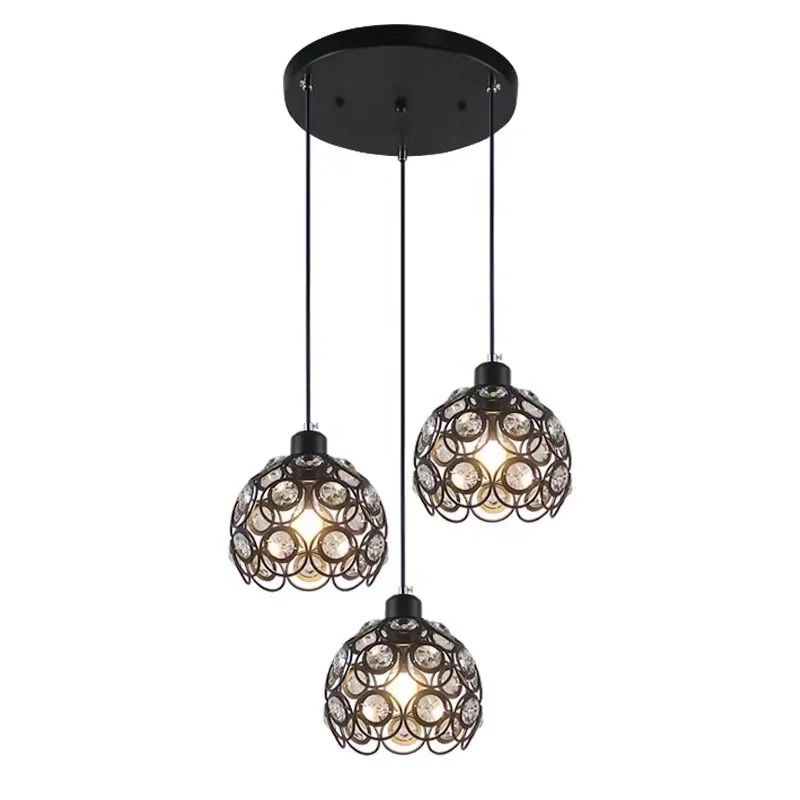 Simple 3Light Crystal Drop Lights Modern Chandelier Black LED Pendant