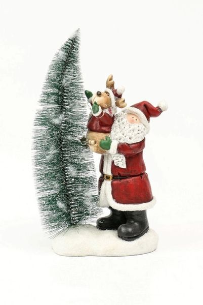Santa And Deer Led Statue, 25x39cm