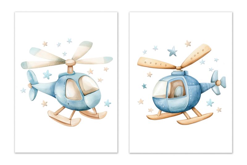 Kids Wall Art: Watercolour Helicopters (Set of two)