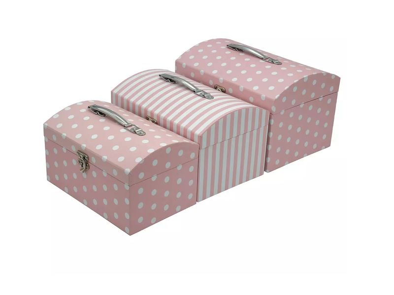Pink &amp; White Polka Dot Jewellery Box Set - 3 Piece Storage Organiser