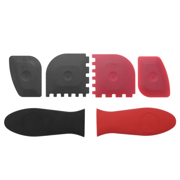 6 Piece Durable Grill Pan Scraper Plastic Set Tool and Silicone Hot Handle