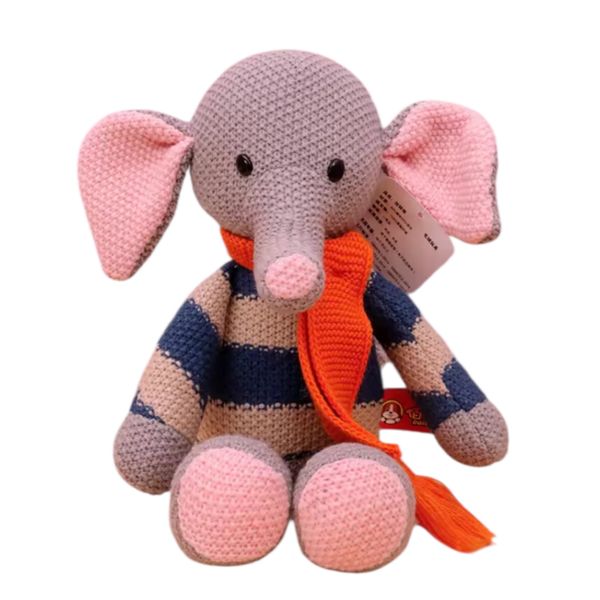 Knitted Wool Fabric Grey Elephant Plush 35cm