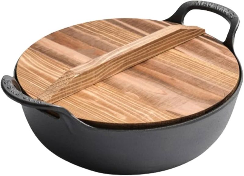 Cast Iron, Wood Non-Stick Frying Pan