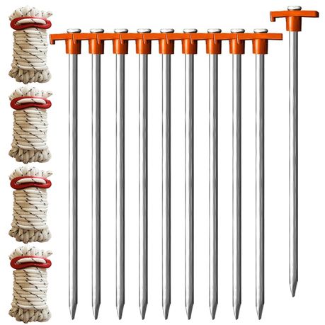 10 Pack Tent Stakes Heavy Duty Pegs 27cm For Camping Yard With 12m Ropes Image