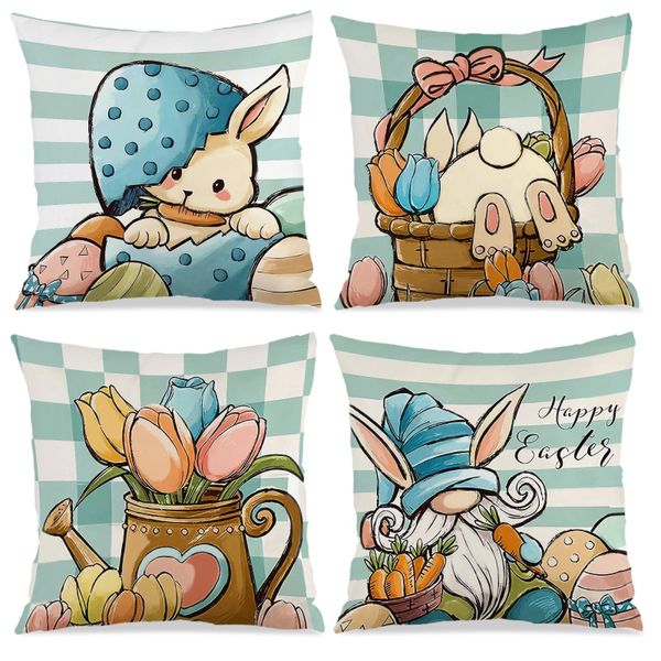 Set of 4 Rustic Easter Pillowcase, 45x45cm Zipper Closure Cushion Covers