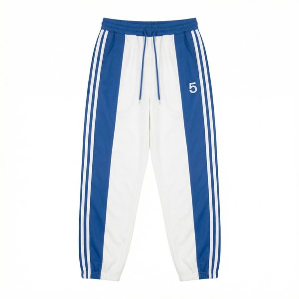 Blue And White Striped Ankle-Length Sweatpants