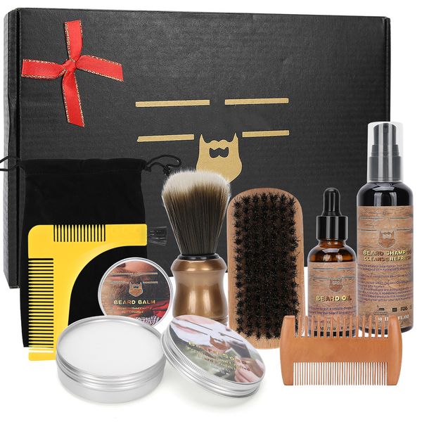 Beard Grooming Kit for Men Oil Brush Comb Shampoo Set