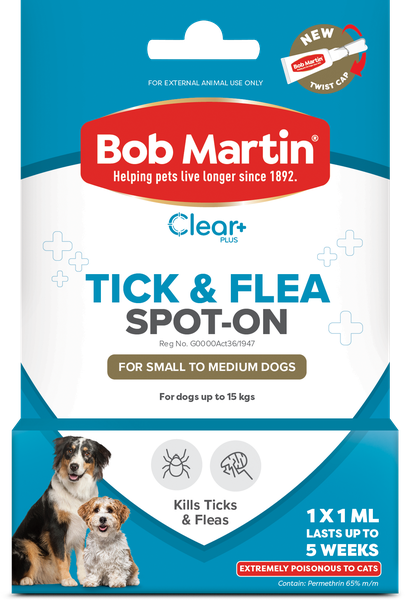 BOB MARTIN Clear+ Spot-On for Small to Medium Dogs 1ml