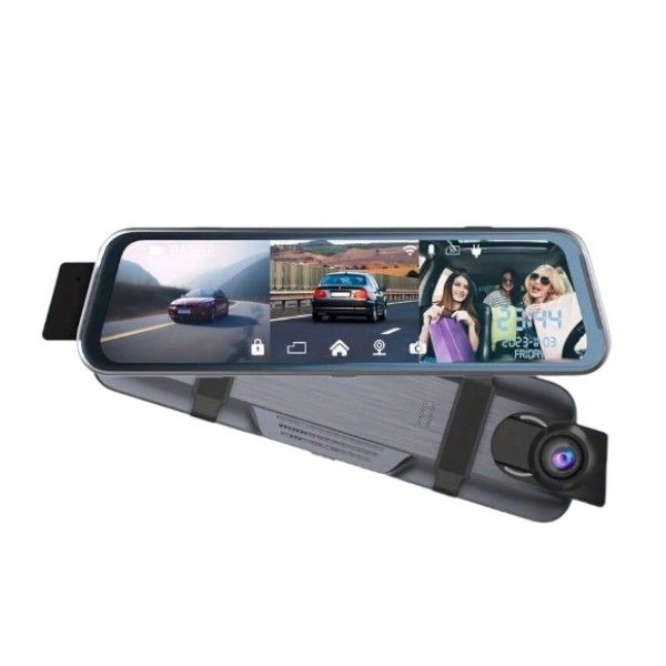 Touch Screen 3-Channel Rearview And Front Dash Reversing Mirror Camera