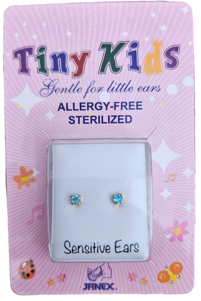 Tiny Kids 24k Gold Plated Allergy-Free Gentle Stud Earrings Aquamarine Blue Gemstone