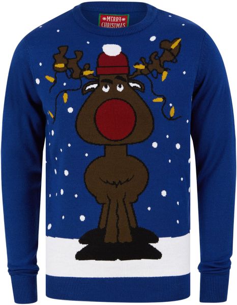 Men's Jumbled Rudolph Christmas Jumper in Sapphire