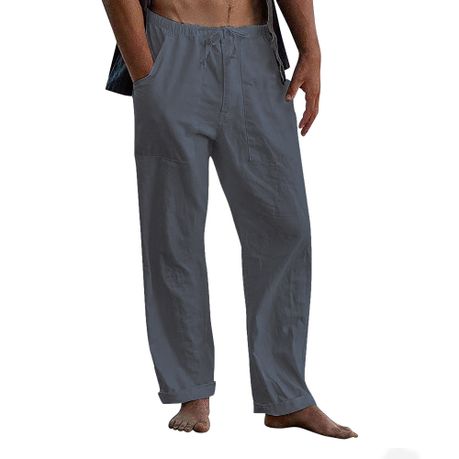 Mens Drawstring Cotton Baggy Yoga Pants Loose Casual Straight Beach Long  Trouser