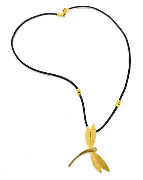 Fabulae Womens Gold, Black Dragonfly Pendant Necklace, Azraa