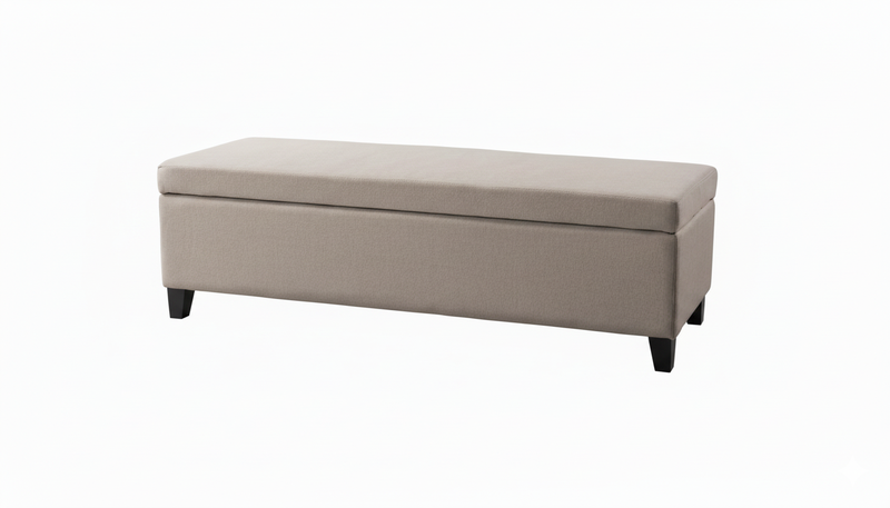Ciara Biege Linen Upholstered Storage Ottoman Double Size (137cm)