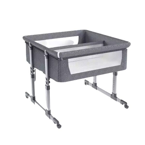 Style Aluminium Sleeping Bed Twins Baby Crib Bedside Baby Cot-Grey
