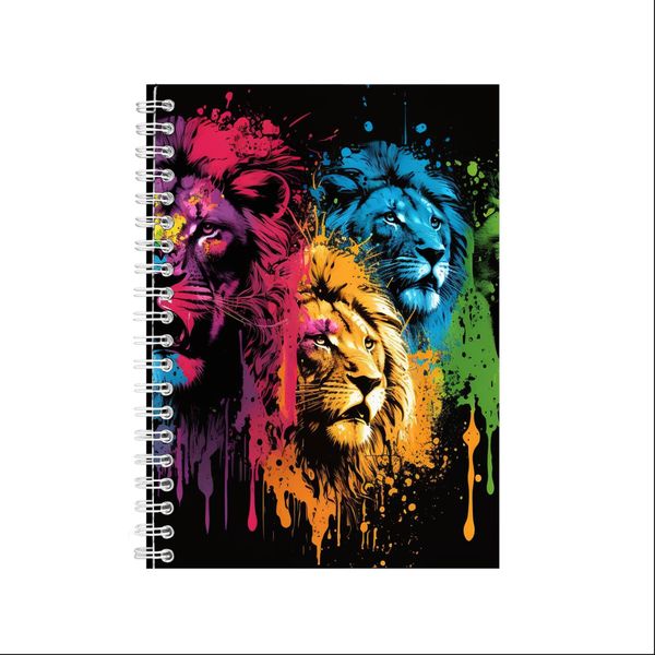Neon Rainbow Splatter Lion Notepad A5 Gift Idea