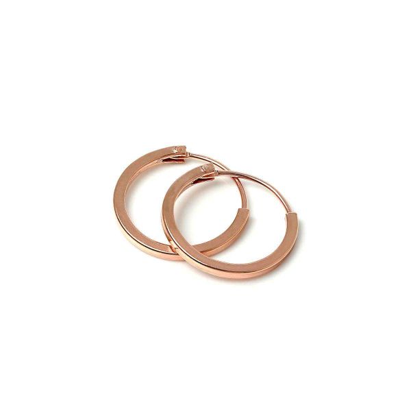 Rose Gold Plated Sterling Silver 1mm Square Sleeper 12mm Hoop Earrings