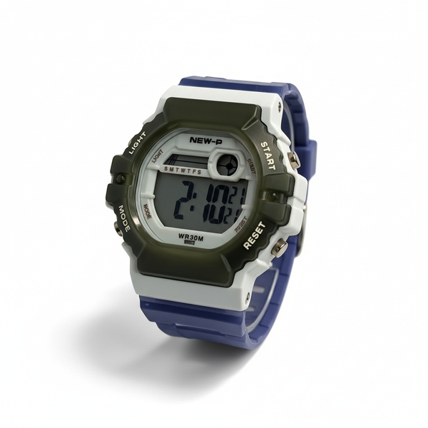 Kids Digital Watch 660T Green And White With A Blue Strap