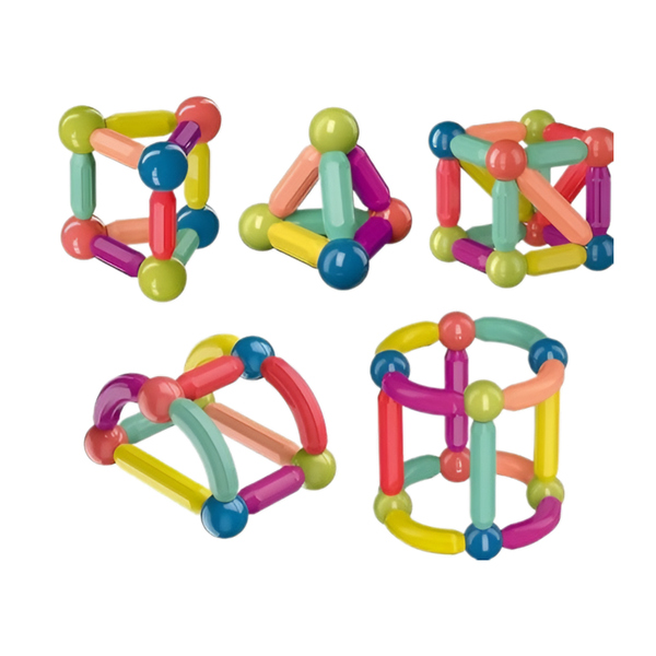 Multicolored DIY 3D Magnetic Sticks With Ball Construction Toy - 25 Piece