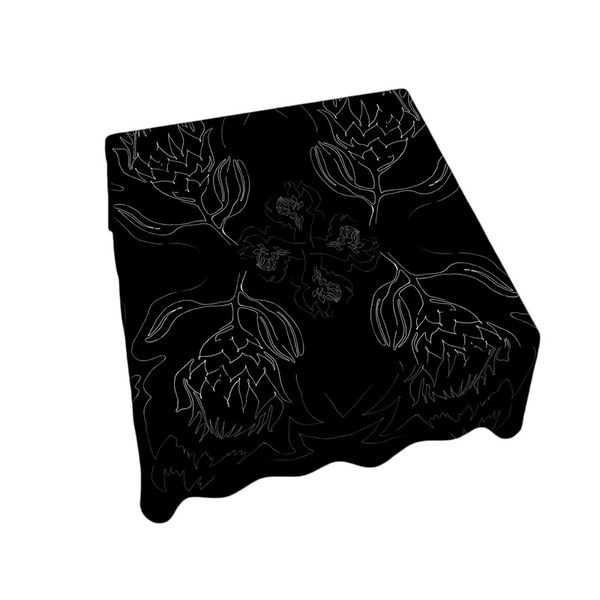 Protea Line Art On Black Square Tablecloth By Fifo