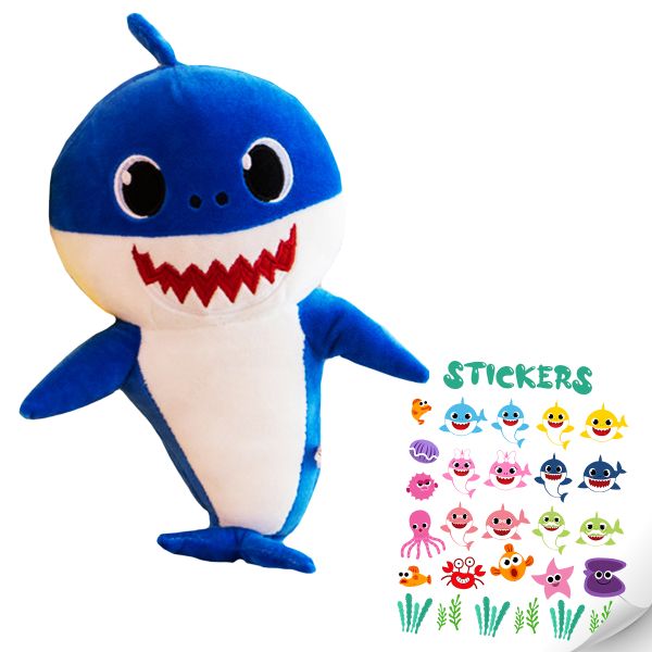 Yellow Baby Shark Soft Singing Light Up Plush Toy with Stickers