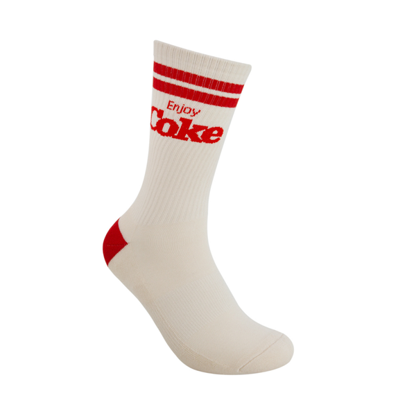 Foot-ies - Coke Striped Logo 2-Pack Sneaker Crew Sock - Cream / Red - M/L