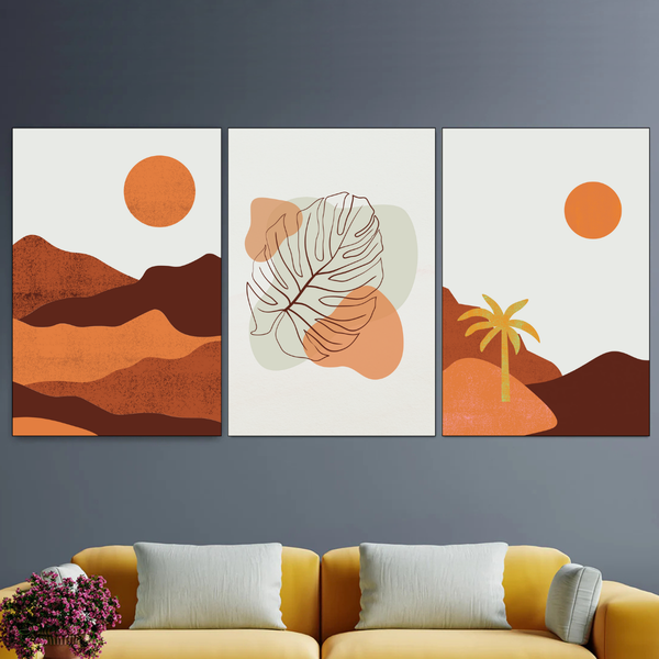Mounted Wall Art Decor Prints - Boho Style - Set of 3 - 28x40cm