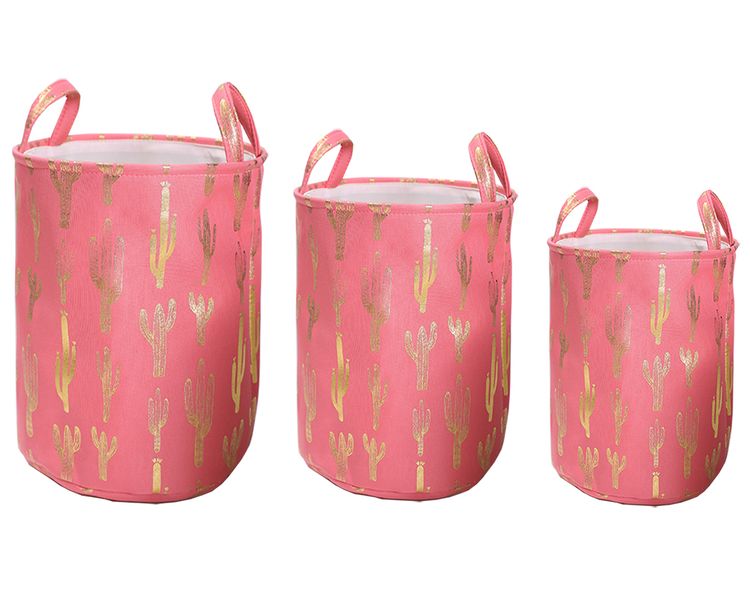 Everglitz 3 Piece Elegant Collapsible Cactus Print Laundry Basket