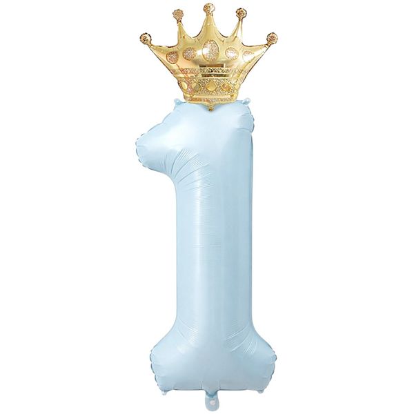 40-Inch Crown Number Foil Balloon - Light Blue Number 9