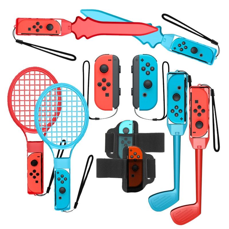 10-in-1 Sports Set for Nintendo Switch/OLED Compatible, Red/Blue