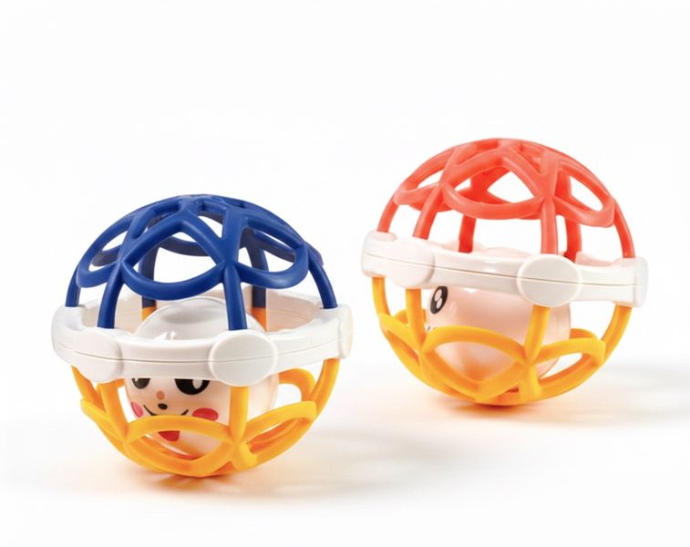 2 Soft-Touch Baby Teether Rattle Balls - Interactive Baby Rattle Set