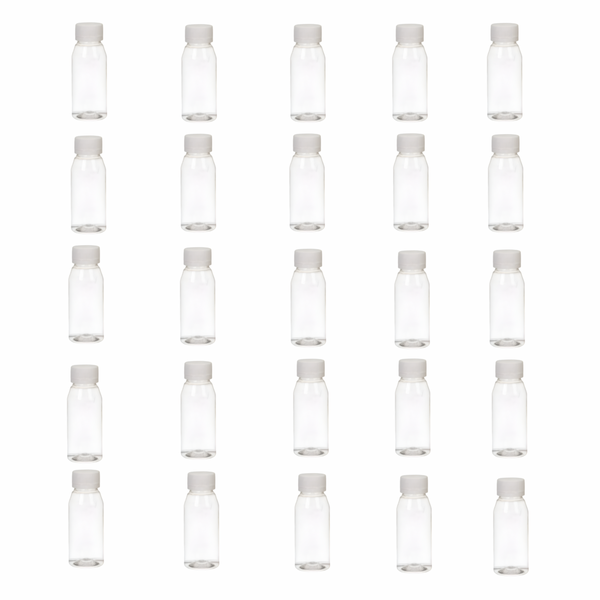 25 x 50ml Clear Bottles with Screw Caps - Refilliable and Leak- Proof