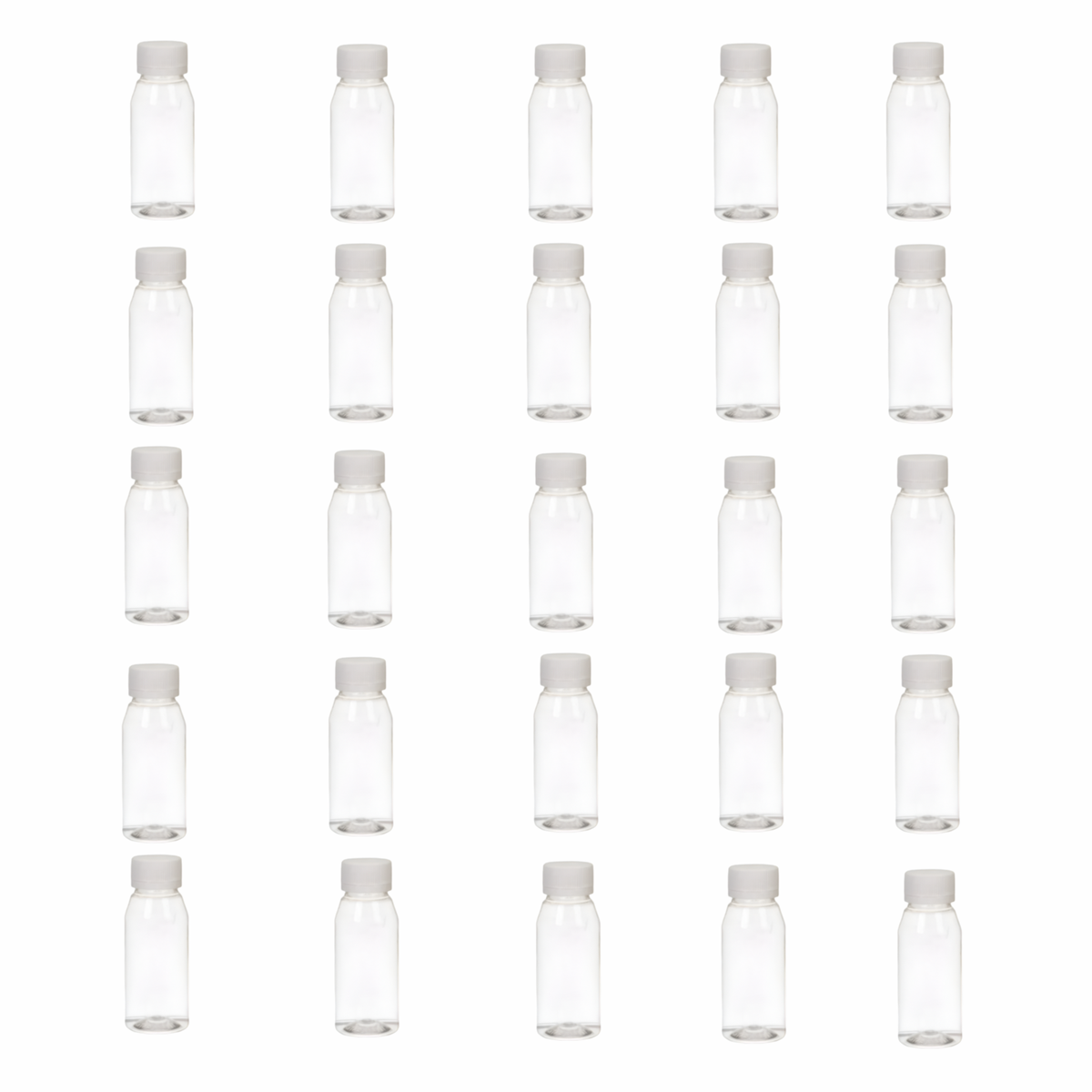25 x 50ml Clear Bottles with Screw Caps - Refilliable and Leak- Proof