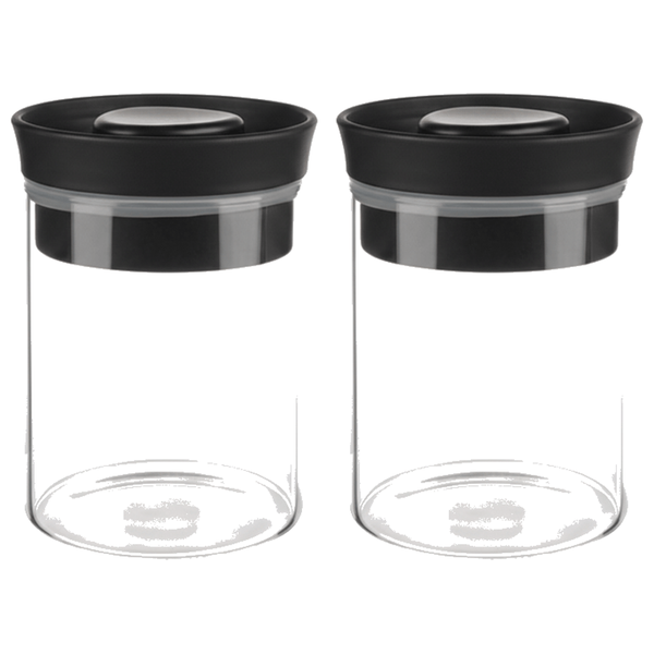Glass Vacuum Sealed Storage Jars - Transparent and Black - 400ml - 2 Pack