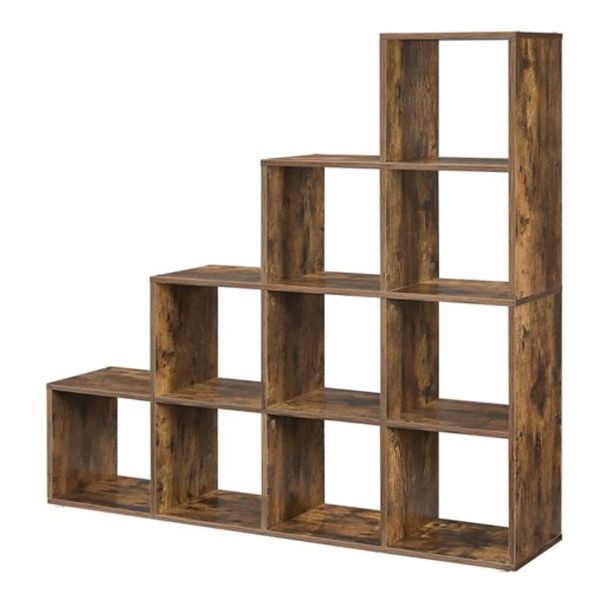 10-Cube Wooden Ladder Shelf - Modern Storage for Books, Décor &amp; More