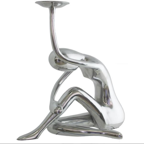 Silver Metal Lady Figure Candle Holder