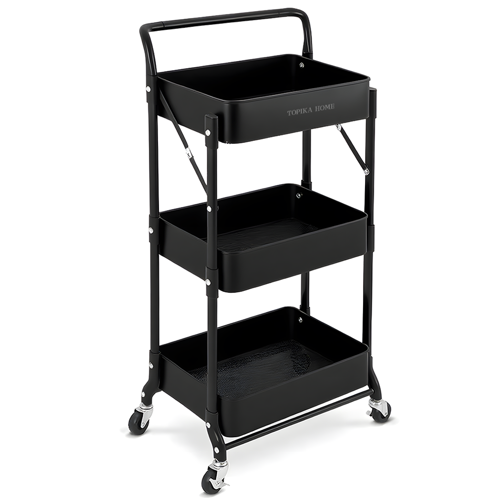 Topika - Rolling Storage Cart,Foldable Utility Metal Trolley for Home Decor