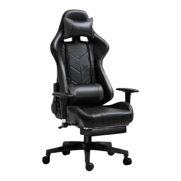 Gaming Chair with Adjustable Armrests, Lumbar Support and Headrest - Black