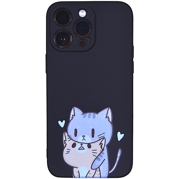 Black - Phone Case with 2 Cats Hugging - Iphone 15 Pro Max