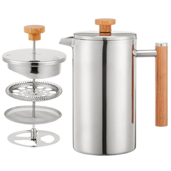 Chenshia 1L Stainless Steel French Press Tri-Filter Espresso Coffee Maker