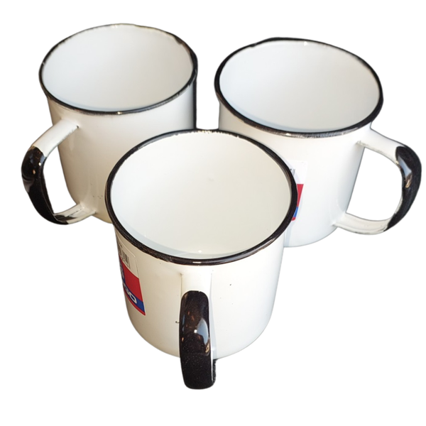 8cm Enamel Mugs White - Ideal for Camping - Set of 3