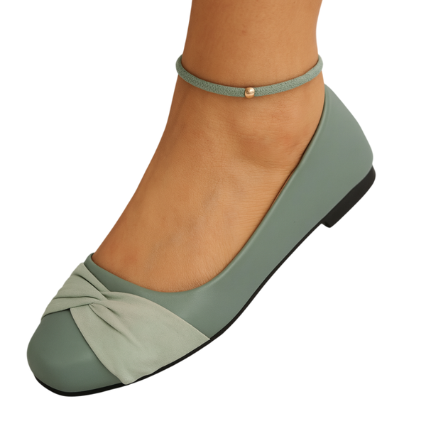 Trinita Ladies Shoes Square Toe Ballet Pumps with Criss-Cross Bow