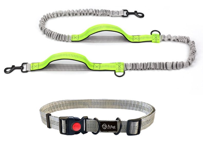 A-PET Hands-Free Leash Belt &amp; Single Leash Set -Dual Bungee Cords &amp; Handles