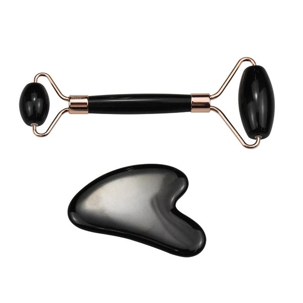 Black Obsidian Facial Roller and Gua Sha Box Set