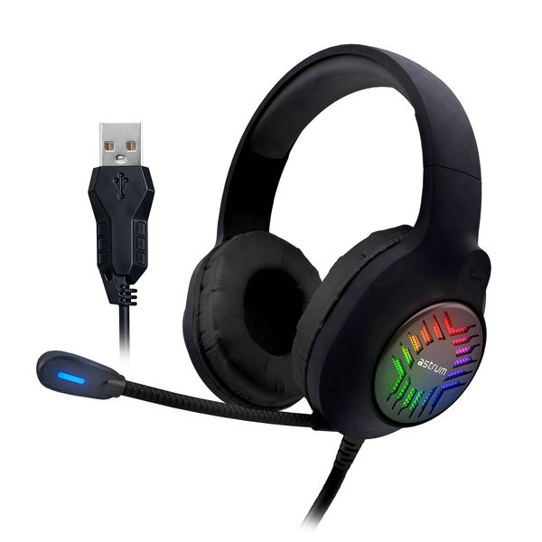 Astrum USB Wired Gaming Headset - 7.1 Surround Sound, RGB, Boom Mic - HG200