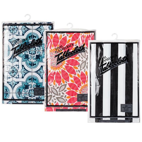 Bulk Pack x 6 Table Cloth Vinyl 132cm x 132cm Flannel Back